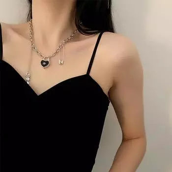 Ожерелье из титановой стали с выцветанием, черный любовный скипетр, цепочка на булавке, ожерелье, дизайн, ювелирные изделия в стиле хип-хоп