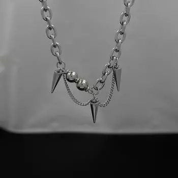 Ожерелье из титановой стали с заклепками и кисточками для мужчин, подвеска в стиле панк-хип-хоп, цепочка на ключицу, универсальная для женщин серебряный