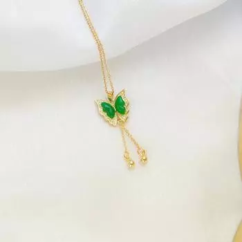 Ожерелье из титановой стали с зеленым бахромчатым кулоном-бабочкой, женское, легкая роскошь, высокое качество, простое и универсальное, изысканная подвеска, цепочка для ключицы