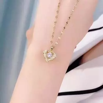 Ожерелье из титановой стали Smart Ocean Heart Женское Легкая роскошь Простое Высококлассное Микровставка Циркон Подвеска-сердце Цепочка для ключицы
