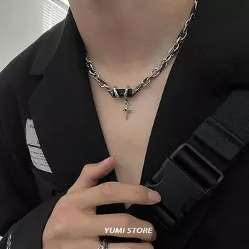 Ожерелье из титановой стали со звездой и крестом для мужчин и женщин в стиле хип-хоп, подвеска в виде черного циркония, цепочка для свитера, ювелирные изделия, новые аксессуары Kpop