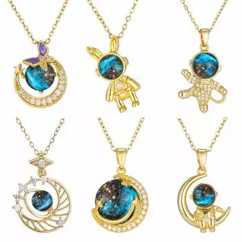 Ожерелье из титановой стали со звездой для женщин, ожерелья с подвеской в виде планеты, луны и астронавта, ювелирные изделия, подарки