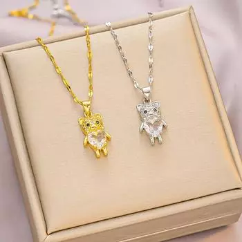 Ожерелье из титановой стали Sweet Love Bear, невыцветающая цепочка на ключицу