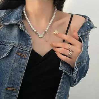 Ожерелье из титановой стали, светоотражающее ожерелье в виде бабочки, шарика, сращивания, ожерелье на ключице, женские новые ювелирные изделия