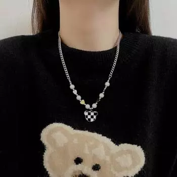 Ожерелье из титановой стали в шахматном порядке для женщин, нишевая цепочка для толстовок в стиле хип-хоп, индивидуальные аксессуары, подвеска-цепочка на ключицу для женщин