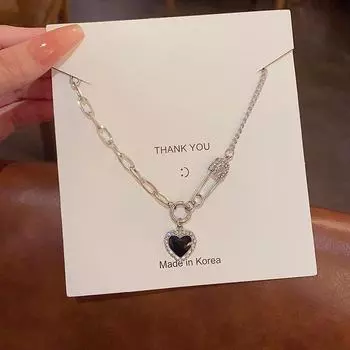 Ожерелье из титановой стали в стиле барокко с черным жемчугом — элегантный легкий роскошный дизайн для женщин X953 серебряный