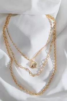 Ожерелье из трех частей с медальоном золотого цвета из одного камня