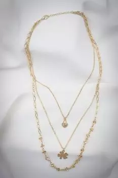 Ожерелье из трех частей с подвеской в виде клевера красного медового цвета