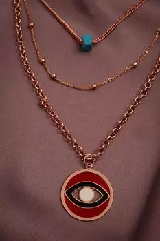 Ожерелье из трех частей в виде розы и фигурки голубых глаз из бисера