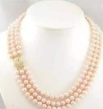 Ожерелье из трех нитей 7-8 мм из настоящего австралийского розового жемчуга южного моря 17-19 дюймов