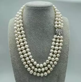 Ожерелье из трех нитей белого культивированного жемчуга диаметром 8–9 мм, НОВИНКА 18 дюймов AAA