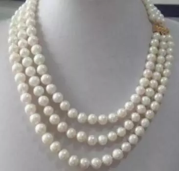 Ожерелье из трех нитей диаметром 8–9 мм из настоящего австралийского белого жемчуга Южных морей длиной 17–19 дюймов.
