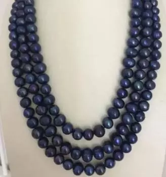 Ожерелье из трех нитей таитянского барокко диаметром 8–9 мм с черным синим жемчугом размером 17 дюймов 18 дюймов 19 дюймов