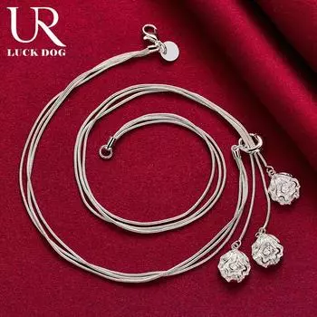 Ожерелье из трех роз в виде змеи из стерлингового серебра 925 пробы, модные свадебные украшения 50CM