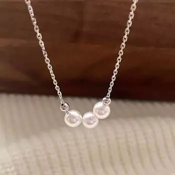 Ожерелье из трех жемчужин, французская ретро-легкая роскошная цепочка на шею с выдвижной регулируемой цепочкой на ключицу