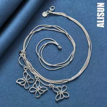 Ожерелье из трех змей в виде бабочки из стерлингового серебра 925 пробы, модные свадебные украшения 48cm 1.20*1.90cm