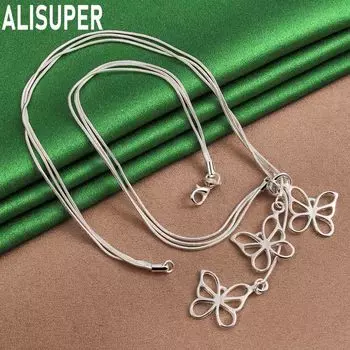 Ожерелье из трех змей в виде бабочки из стерлингового серебра 925 пробы, модные свадебные украшения 50CM