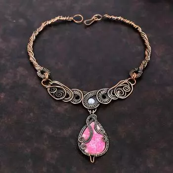 Ожерелье из тулита, медная проволока, обернутая драгоценным камнем, ожерелье ручной работы, ожерелье из радужного лунного камня, медная проволока, ювелирные изделия, подарок на помолвку