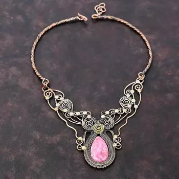 Ожерелье из тулита, ожерелье из медной проволоки, медные украшения ручной работы, регулируемое ожерелье, ожерелье из драгоценных камней, ювелирные изделия из проволочной обмотки, свадебные подарки