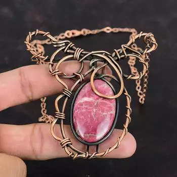 Ожерелье из тулита, ожерелье из медной проволоки, регулируемое ожерелье-цепочка, медные украшения, ожерелье с драгоценными камнями, ювелирные изделия ручной работы, подарки на годовщину