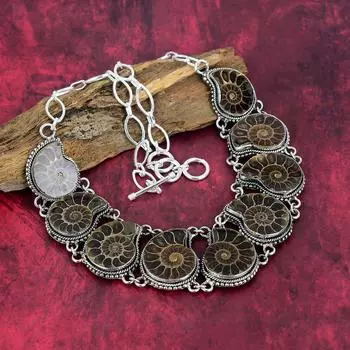 Ожерелье из твердого серебра 925 пробы из аммонита ископаемого с регулируемой цепочкой, ювелирное ожерелье из драгоценных камней ручной работы на День памяти Adjustable with 18 inches