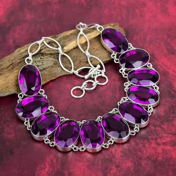 Ожерелье из твердого серебра 925 пробы с розовым аметистом и регулируемой цепочкой, ювелирное ожерелье ручной работы из драгоценных камней на День памяти Adjustable with 18 inches розовый
