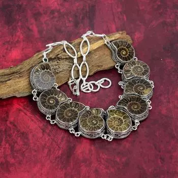 Ожерелье из твердого серебра 925 пробы из аммонита ископаемого с регулируемой цепочкой, ювелирное ожерелье из драгоценных камней ручной работы на День памяти Adjustable With 18 Inches жёлтый