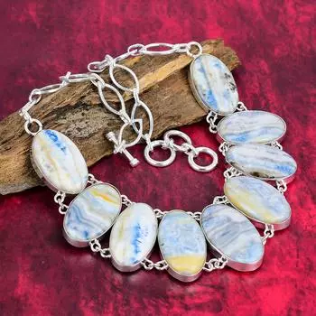 Ожерелье из твердого серебра 925 пробы с синим шеелитом и регулируемой цепочкой, ювелирное ожерелье ручной работы из драгоценных камней на День памяти Adjustable with 18 inches синий