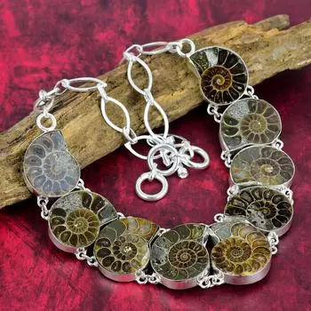 Ожерелье из твердого стерлингового серебра 925 пробы с аммонитом ископаемого с регулируемой цепочкой, ювелирное ожерелье ручной работы из драгоценных камней, подарок для нее Adjustable with 18 inches жёлтый