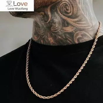 Ожерелье из веревочной цепи для мужчин, классическое новое ожерелье из витой цепи ручной работы из нержавеющей стали для мужчин, ювелирный подарок 40cm