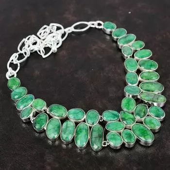 Ожерелье из замбийского изумруда с драгоценными камнями, ювелирное изделие, ожерелье из стерлингового серебра 925 пробы, регулируемая цепочка, ожерелье, подарок для жены, ювелирные изделия ручной работы 18 inches зелёный