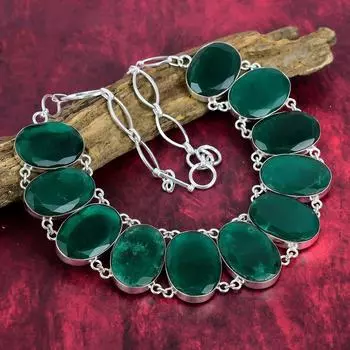 Ожерелье из замбийского изумруда, ювелирные изделия из драгоценных камней, ожерелье из стерлингового серебра 925 пробы, регулируемое ожерелье-цепочка ручной работы, подарок для ювелирных изделий на юбилей Adjustable with 18 inches зелёный