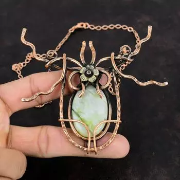 Ожерелье из зеленого арагонита, ожерелье из медной проволоки, регулируемое ожерелье-цепочка, ожерелье ручной работы, драгоценный камень, медные украшения, подарки на годовщину