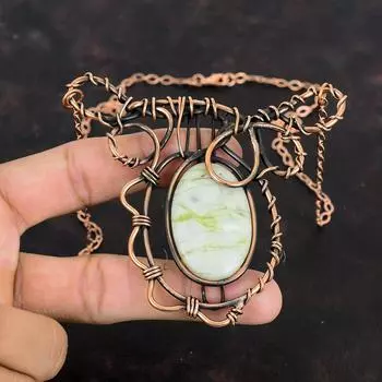 Ожерелье из зеленого арагонита, ювелирные изделия из медной проволоки, регулируемое ожерелье, драгоценный камень, ожерелье из медной проволоки, ювелирные изделия ручной работы, подарки для мамы