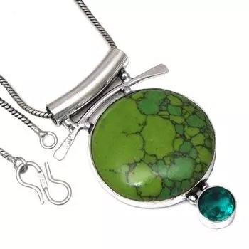 Ожерелье из зеленого бирюзового хромдиопсида, серебряные украшения ручной работы, 1,75 дюйма