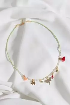 Ожерелье из зеленого бисера с подвеской Стрекоза