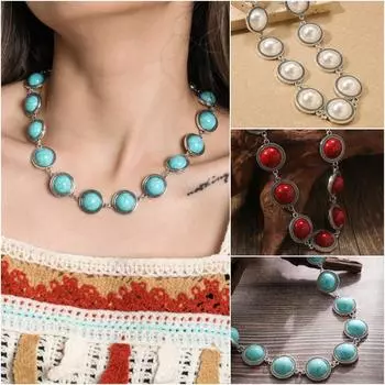Ожерелье из зеленого камня в стиле ретро в этническом стиле с женской индивидуальностью, круглая цепочка из бисера, текстура, простое художественное ожерелье 43-45cm белый