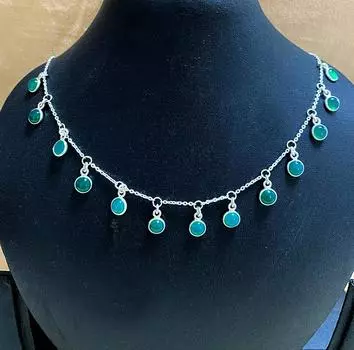 Ожерелье из зеленого оникса, женское ожерелье, серебро 925 пробы, серебряные ювелирные украшения, ювелирные изделия ручной работы, подарок для нее зелёный