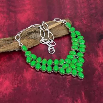 Ожерелье из зеленой меди и бирюзы, ювелирные изделия из серебра 925 пробы с драгоценными камнями, ожерелье ручной работы, потрясающие ювелирные изделия, подарок для нее Adjustable With 18 Inches зелёный