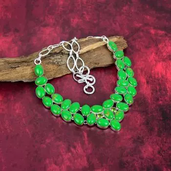 Ожерелье из зеленой меди и бирюзы, ювелирные изделия из серебра 925 пробы с драгоценными камнями, ожерелье ручной работы, потрясающие ювелирные изделия, подарок для нее Adjustable With 18 Inches зелёный