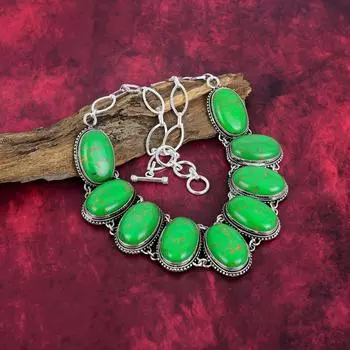Ожерелье из зеленой меди и бирюзы, ювелирные изделия из серебра 925 пробы с драгоценными камнями, ожерелье ручной работы, потрясающие ювелирные изделия, подарок для нее Adjustable With 18 Inches зелёный
