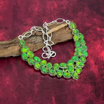 Ожерелье из зеленой меди и бирюзы, ювелирные изделия из серебра 925 пробы с драгоценными камнями, ожерелье ручной работы, потрясающие ювелирные изделия, подарок для нее Adjustable With 18 Inches зелёный