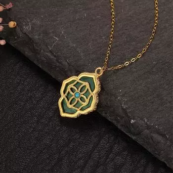 Ожерелье из желтого золота 18 карат, малахитовая геометрическая цепочка Ruyi, винтажная женская ключичная цепочка, оригинальная продукция