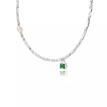 Ожерелье из жемчуга Broken Green Square, женская цепочка на ключицу, Niche Feeling, французское ретро, маленькое и свежее