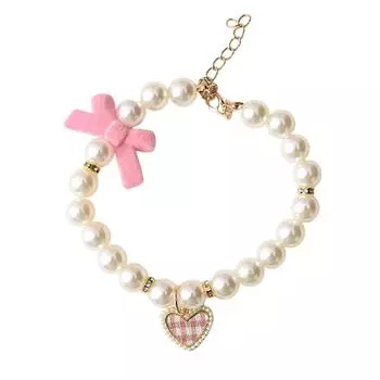 Ожерелье из жемчуга для собак и кошек, ручной работы, длинное, элегантное, с узором в виде бантика, для повседневной носки и питомцев на мероприятиях S розовый