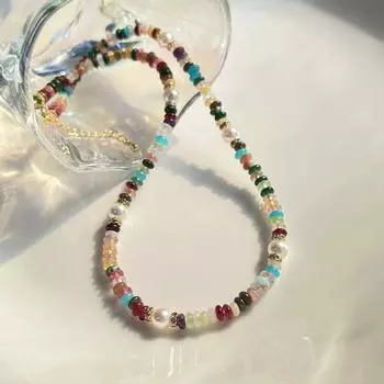 Ожерелье из жемчуга и натуральных камней в стиле ретро в стиле бохо — высококачественный дизайн с бусинами