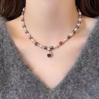 Ожерелье из жемчуга Manta Rose Shijia с аметистом и цепочкой для свитера с кубиками пузырчатого сахара - Женские осенне-зимние украшения с подвеской