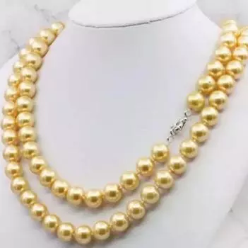 Ожерелье из жемчуга-ракушки золотого цвета диаметром 10 мм, 36 дюймов.