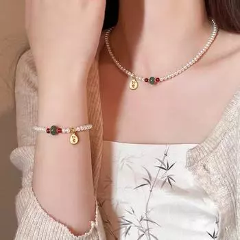 Ожерелье из жемчуга Руи 2025 г.: Элегантная, легкая, высококачественная цепочка на ключицу для женской моды. pearl bracelet, elastic rope