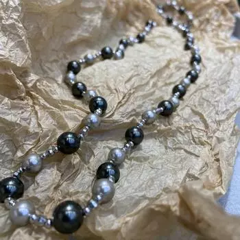 Ожерелье из жемчуга Шицзя 10 мм, подходящего серого цвета, уникальная высококачественная нишевая персонализированная цепочка для свитера